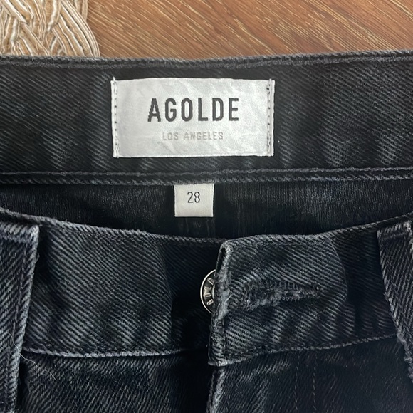 Agolde Black Distressed High Rise Straight Leg Fray Hem Cherie Jeans | 28 - Picture 2 of 10